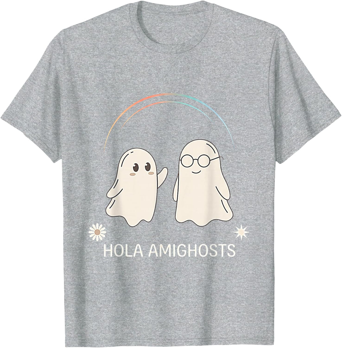 Hola Amighosts Ghost Funny Halloween Costume Spanish Groovy T-Shirt - Heather Grey