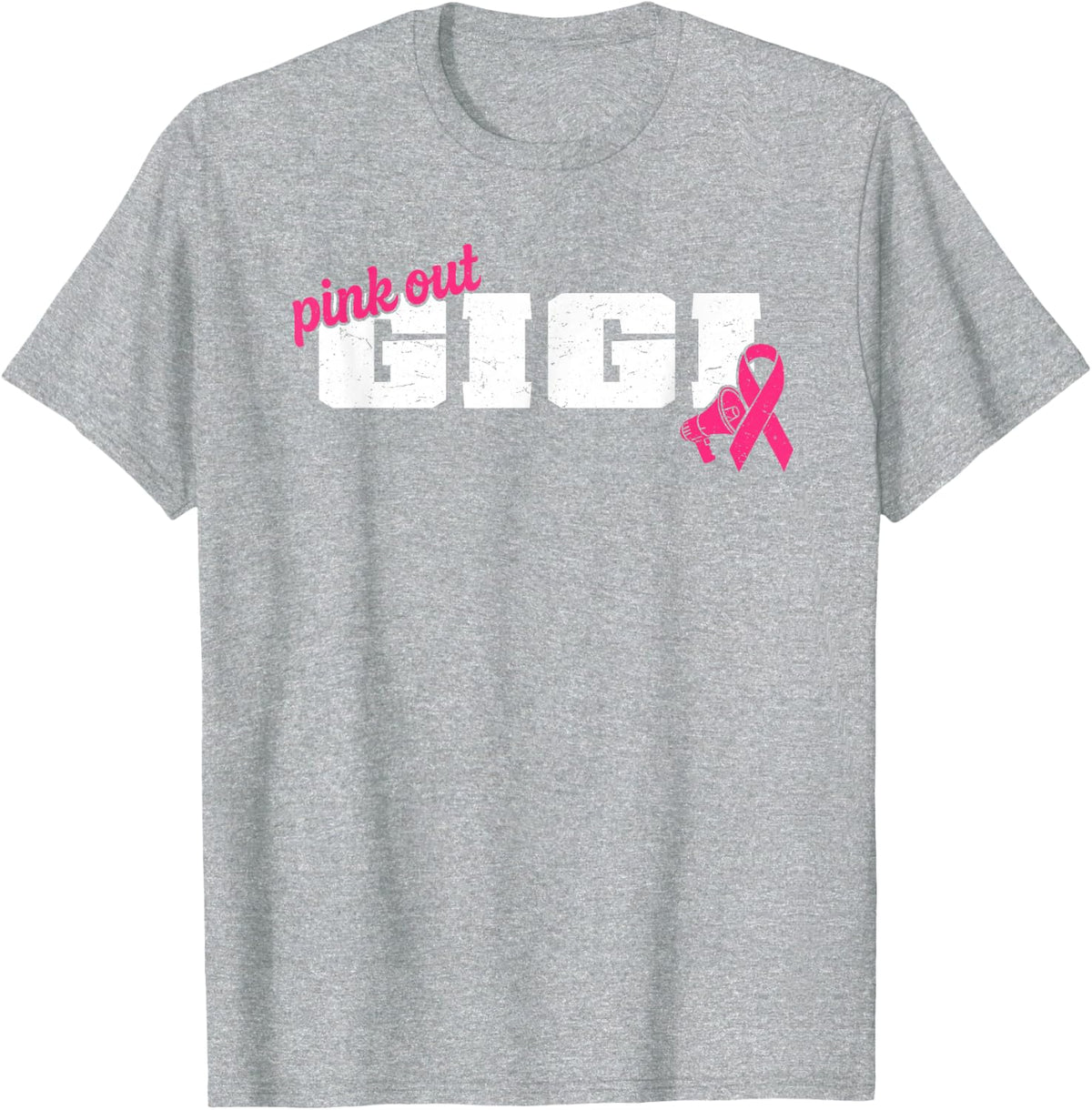 Cheer Gigi Pink Out Breast Cancer Awareness Competition Day T-Shirt - Heather Grey