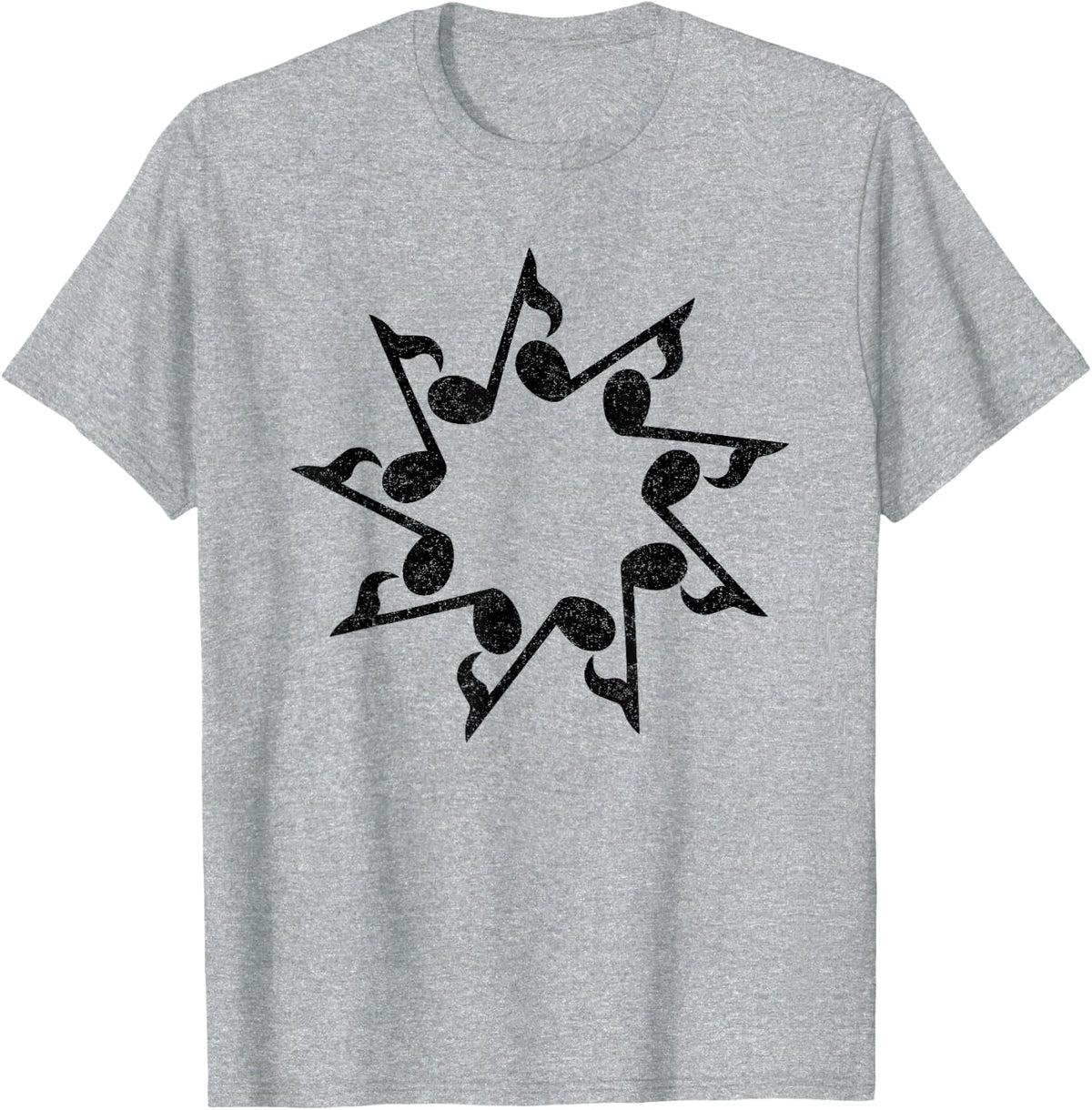 Music Notes Nine Pointed Star Vintage Style Baha'i Tee T-Shirt for Men Women - Heather Grey