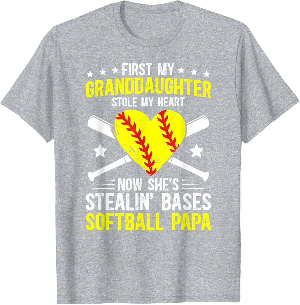 Softball Papa Proud Papa Of A Softball Player Papa T-Shirt - Heather Grey