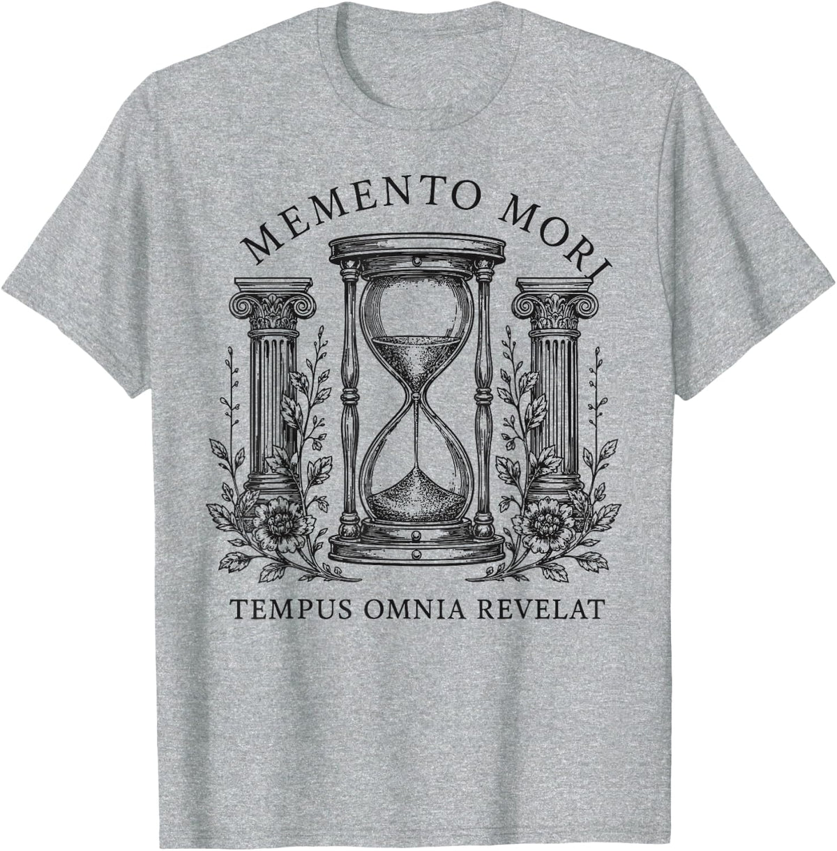 Memento Tempus Mori Omnia Revelat Hourglass Stoic Design T-Shirt - Heather Grey