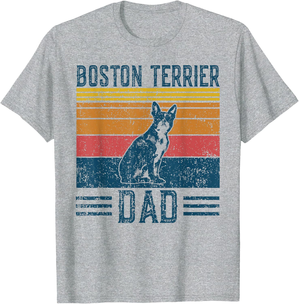 Dog Papa - Vintage Boston Terrier Dad T-Shirt - Heather Grey