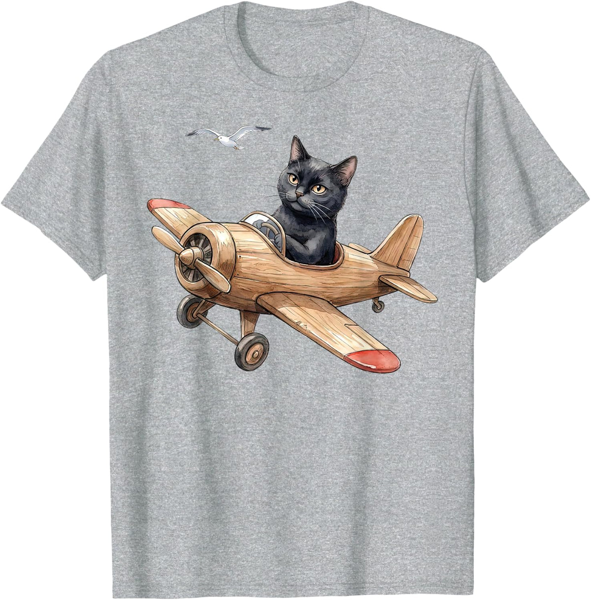 Funny Cat Pilot Cute Kitten Aviation Aircraft Airplane Lover T-Shirt - Heather Grey