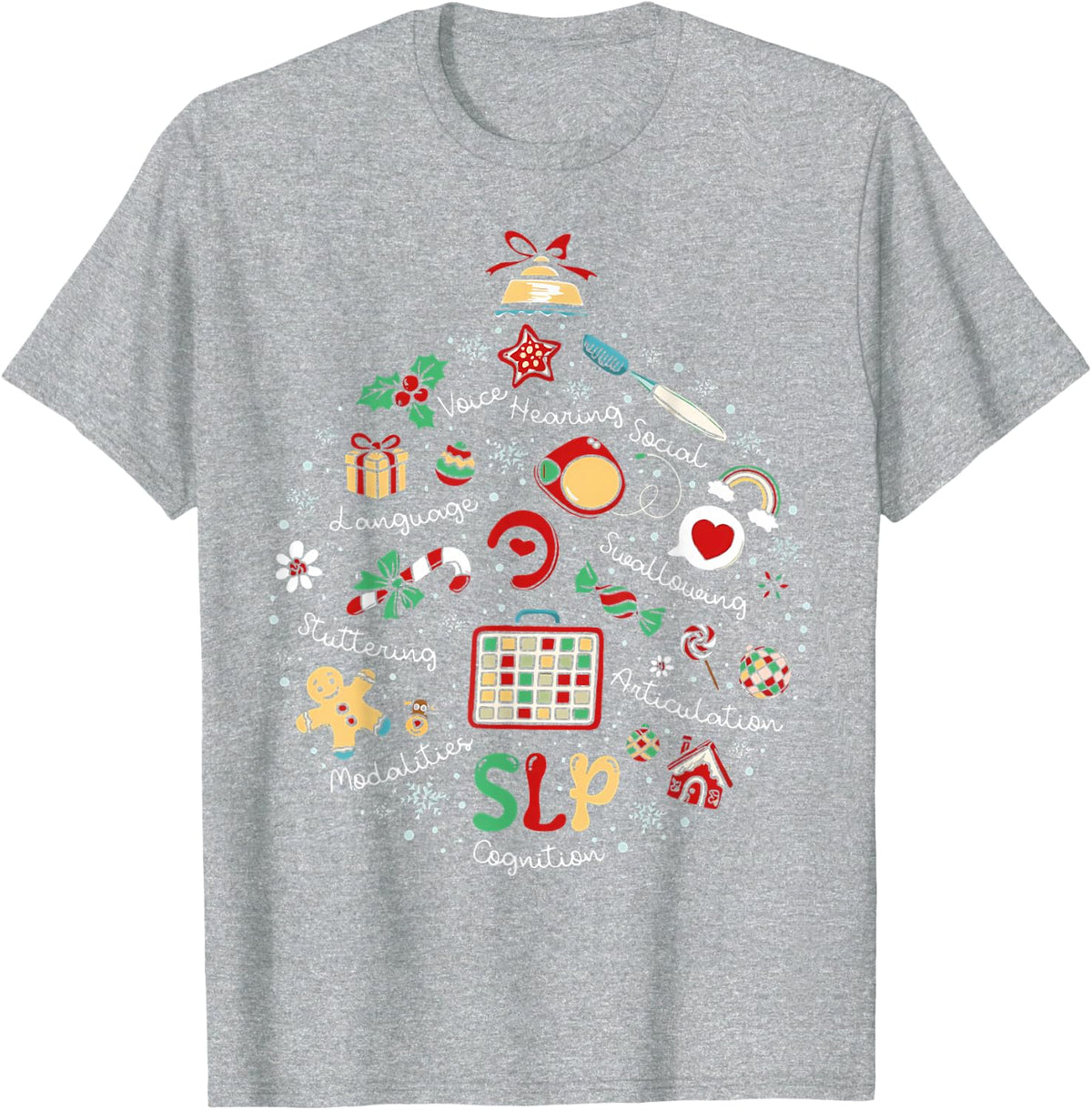 Speech Therapist SLP Speech Pathologist Christmas Ornament T-Shirt - Heather Grey