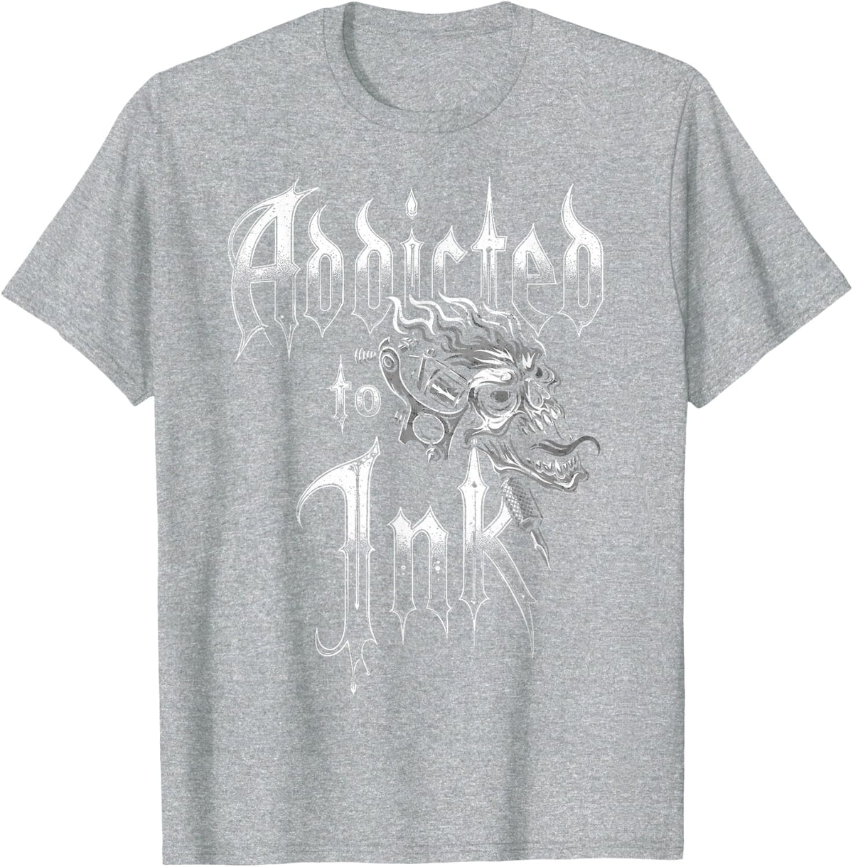 Addicted to Ink Tattoo Artist Gothic Style Tee Tattoos Fan T-Shirt - Heather Grey