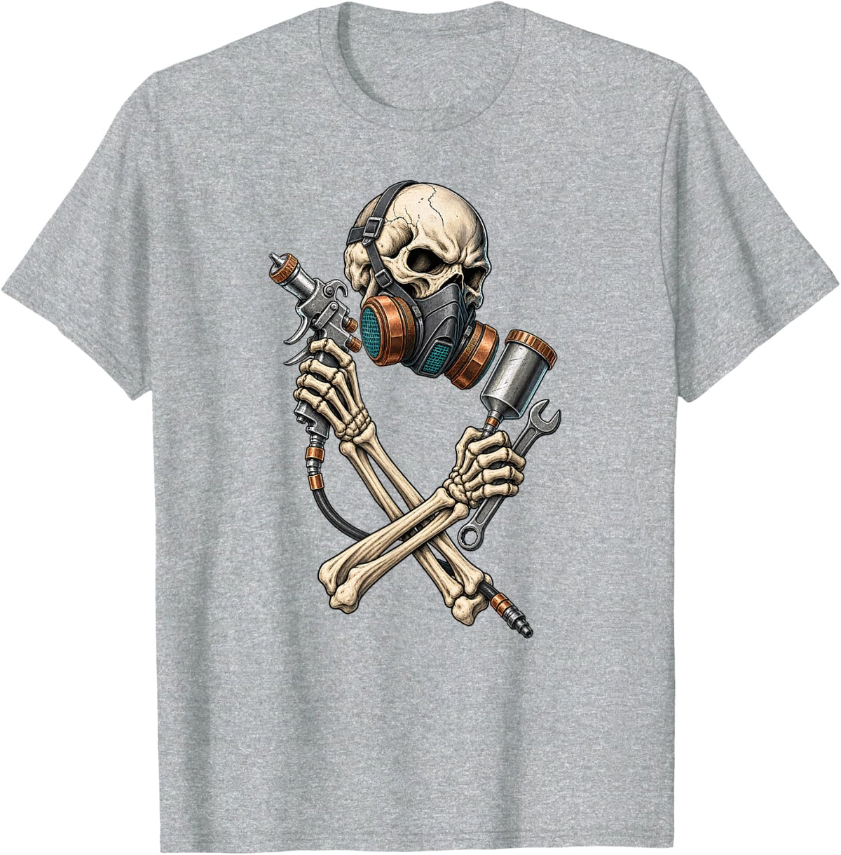 Skeleton Auto Painter Airbrush Respirator Wrench T-Shirt - Heather Grey