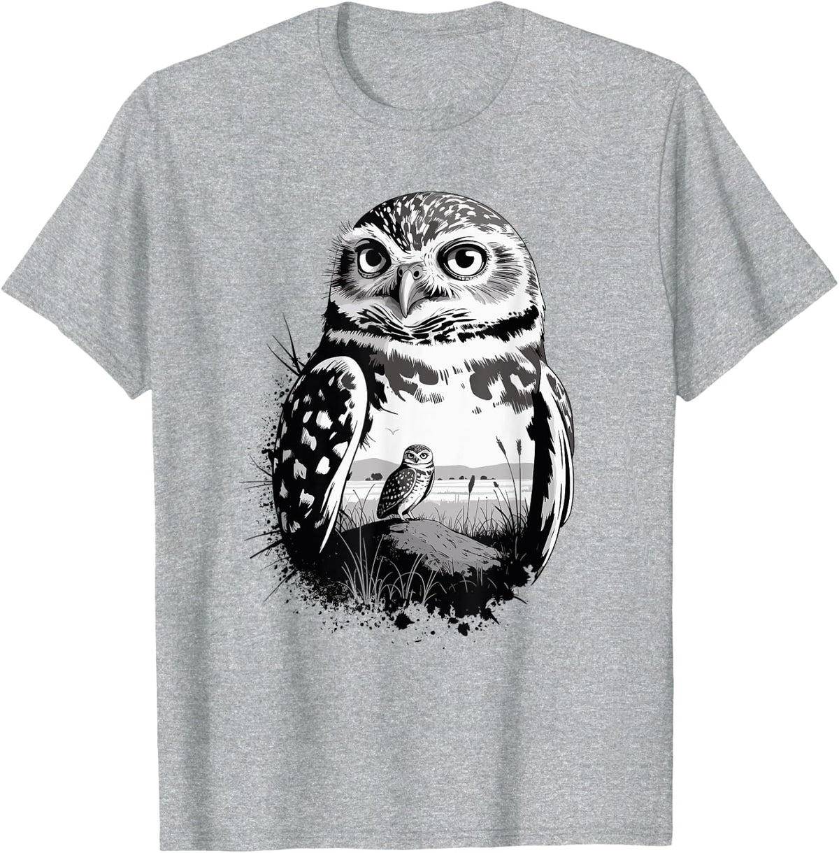 Pastel Paint Art Burrowing Owl T-Shirt - Heather Grey