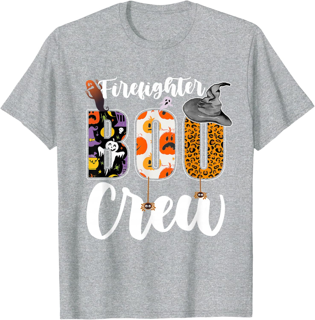 Firefighter Boo Crew Halloween Costume Matching T-Shirt - Heather Grey