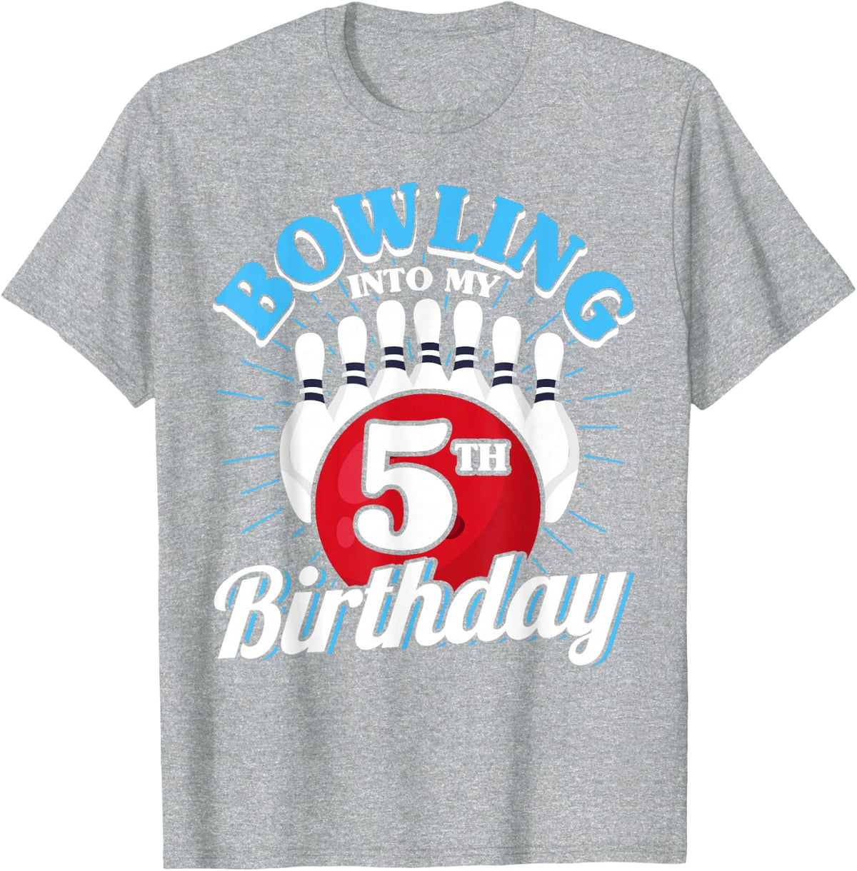 5th Birthday Bowling Theme Bowling into Birthday Kid Boys T-Shirt - Heather Grey