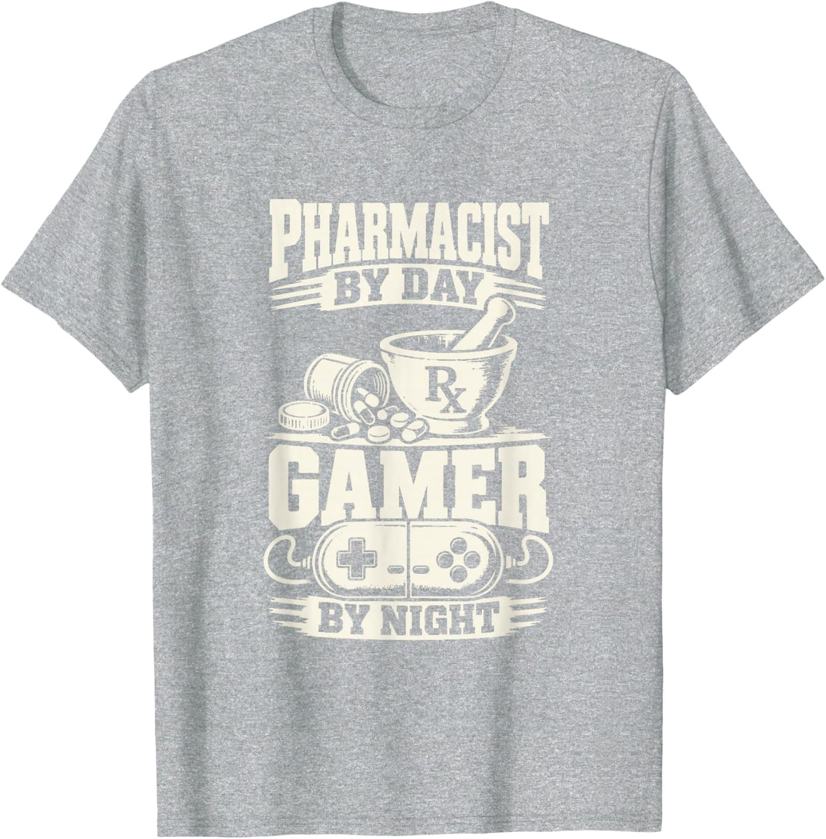 Gamer Pharmacist Funny Video Game Pharmacy Joke T-Shirt - Heather Grey