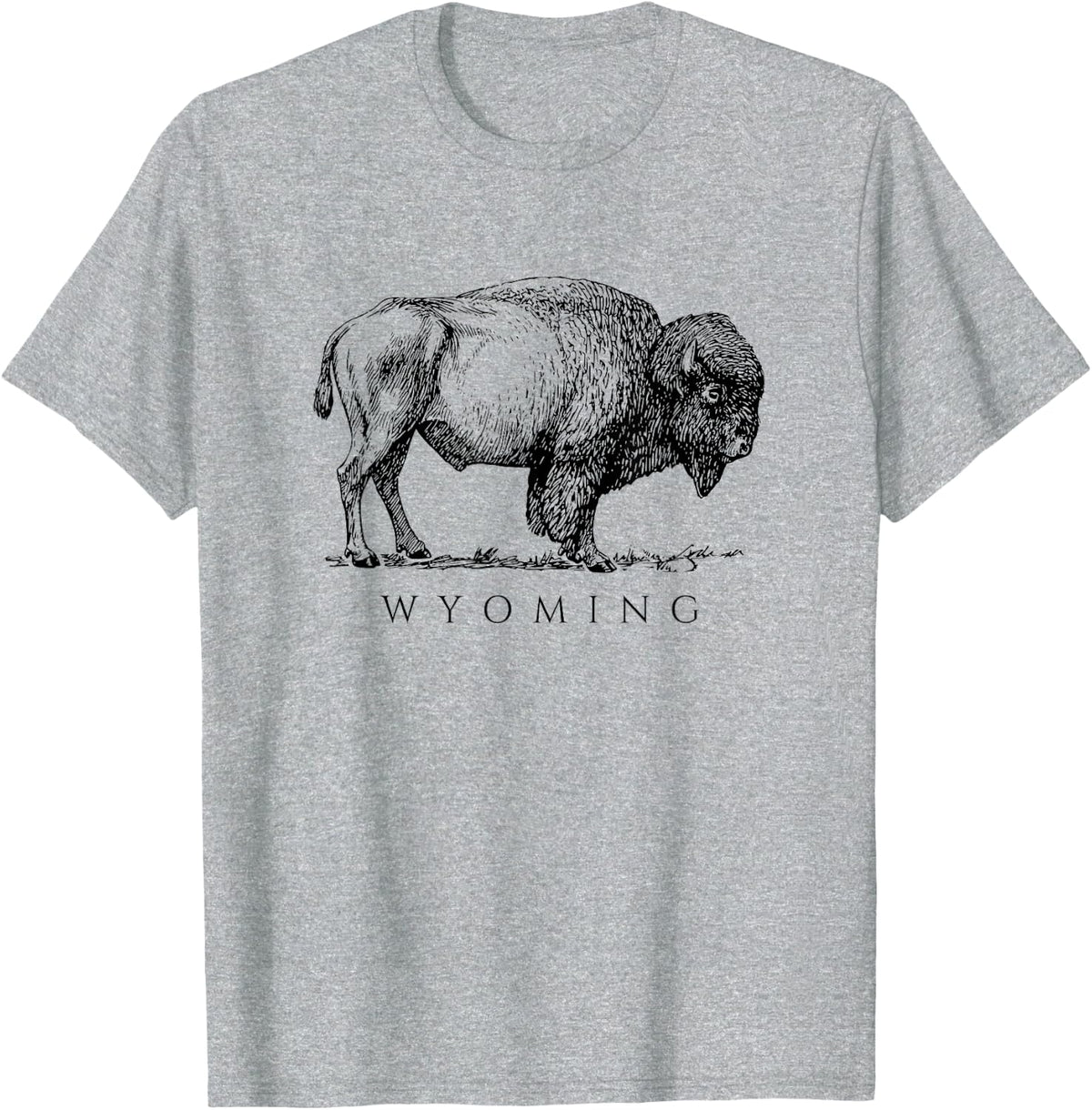 Wyoming Design with a Buffalo T-Shirt - Heather Grey