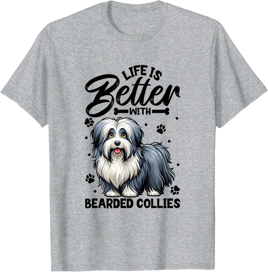Best Life with Bearded Collie T-Shirt - Heather Grey