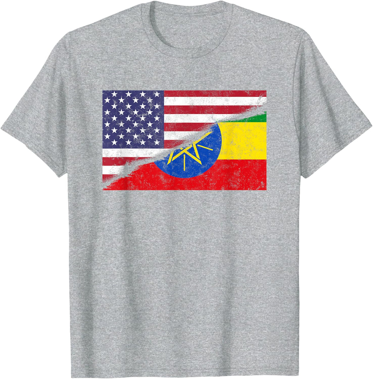 America USA American Ethiopia Ethiopian Mixed DNA Flag T-Shirt - Heather Grey