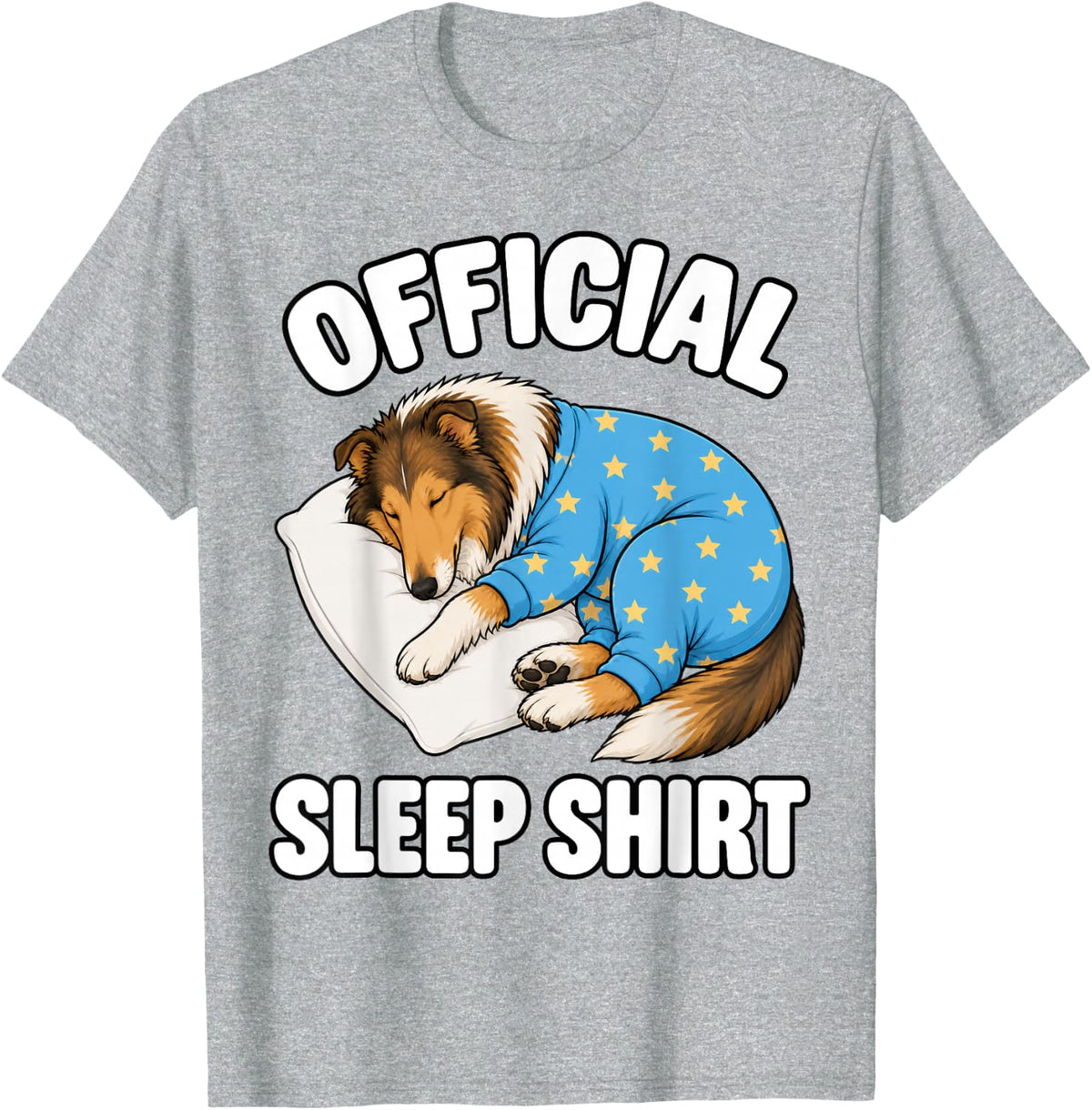 Rough Collie Sleeping in Pajamas Official Sleepshirt Cute T-Shirt - Heather Grey