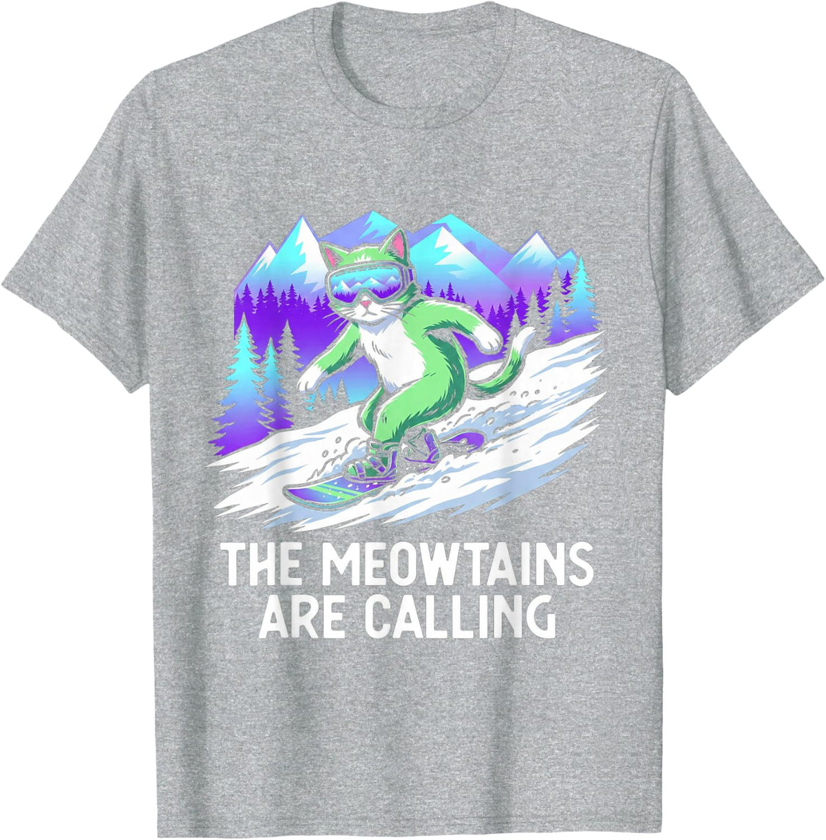 Cat Snowboard for Men Women Kids Ski Lover Mountain Skier T-Shirt - Heather Grey