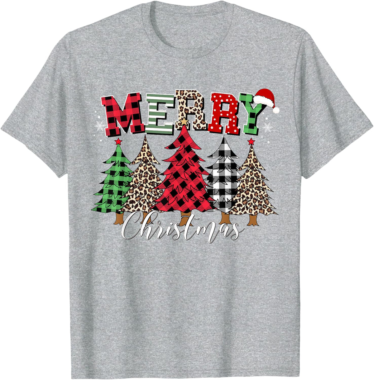 Merry Christmas Leopard Buffalo Red Plaid for Men Women T-Shirt - Heather Grey