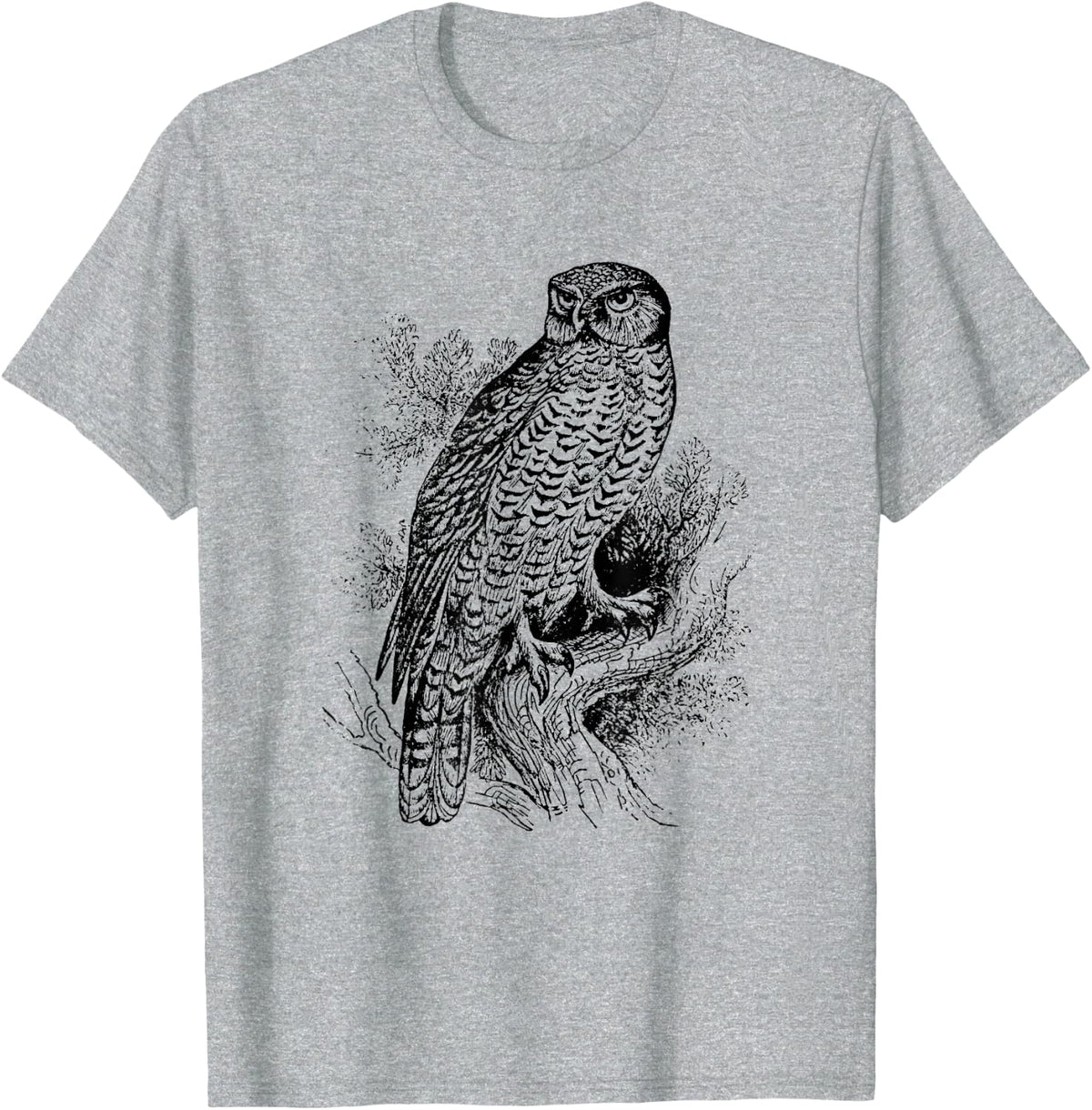 Vintage Northern Hawk Owl Bird Avian T-Shirt - Heather Grey