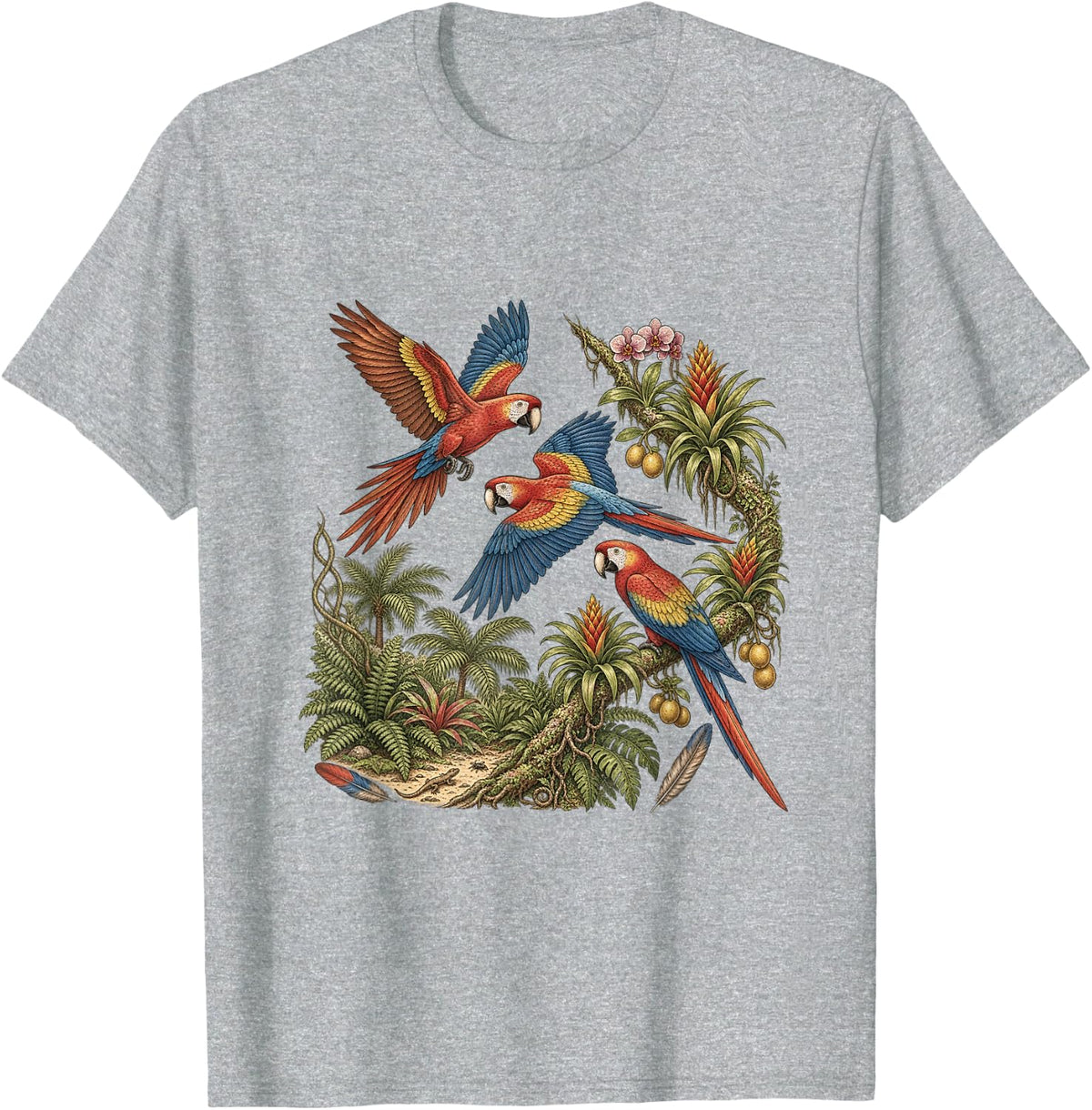 Vintage Tropical Parrot Vintage 90s Scarlet Macaw Bird Funny T-Shirt - Heather Grey