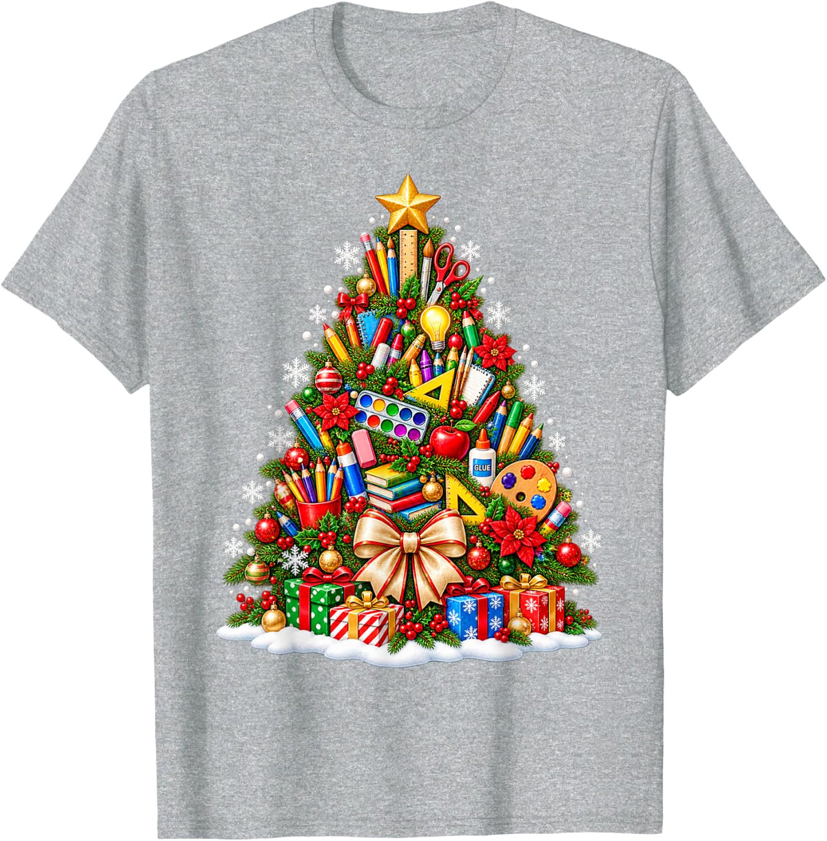 Art Christmas Tree Merry Xmas Art Teacher Artist Xmas T-Shirt - Heather Grey