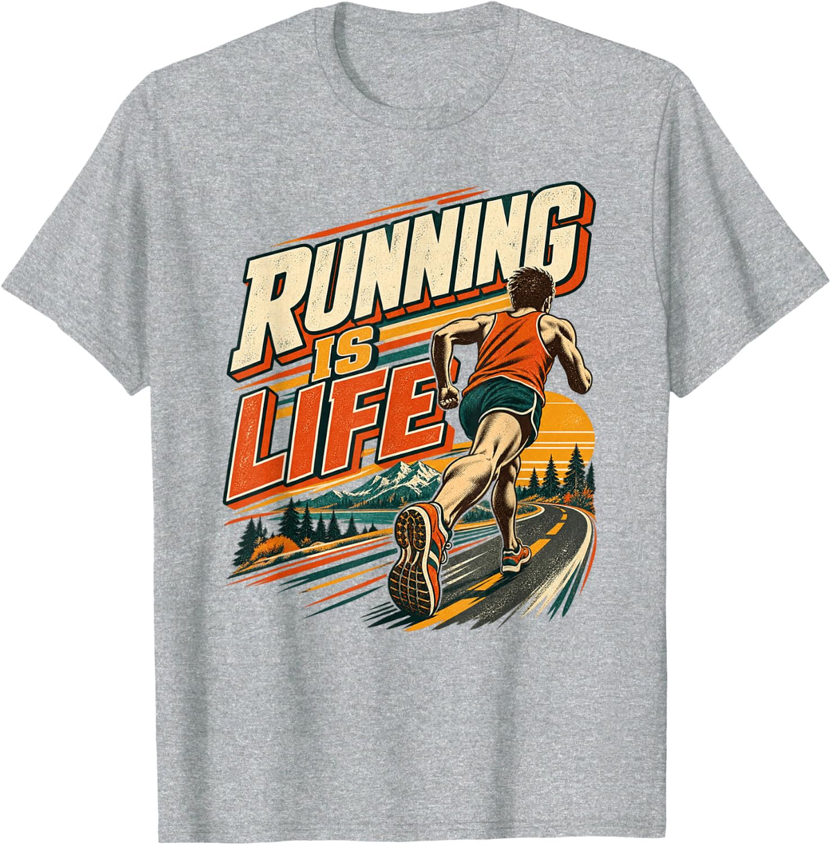 Running is Life Vintage Runner Marathon T-Shirt - Heather Grey