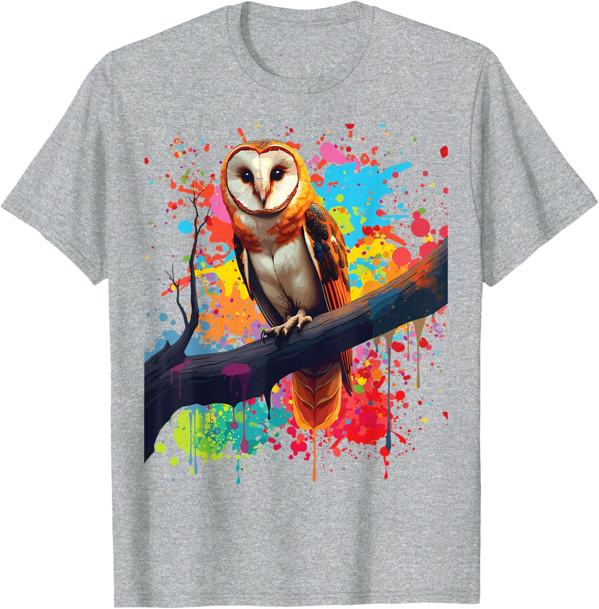 Barn Owl Splash Art, Barn Owl Illustration, Barn Owl T-Shirt - Heather Grey