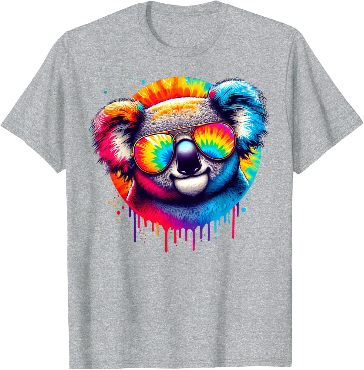 Cool Tie Dye Sunglasses Koala Graphic Illustration Art T-Shirt - Heather Grey