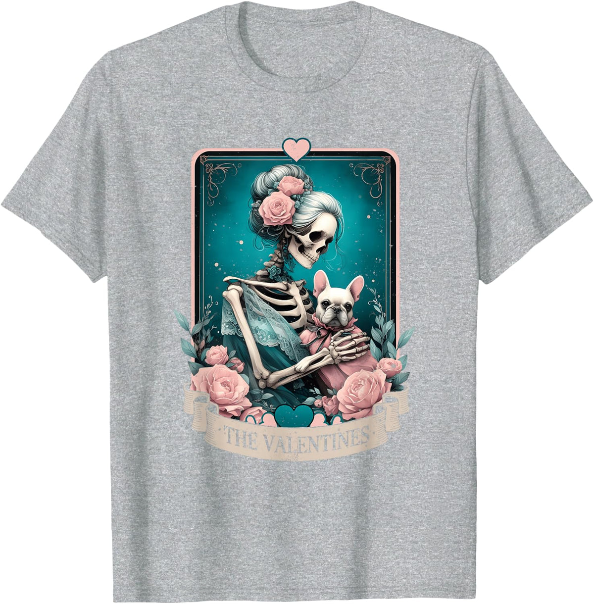 Retro French Bulldog Valentines Fr enchie Mom Tarot Card T-Shirt - Heather Grey