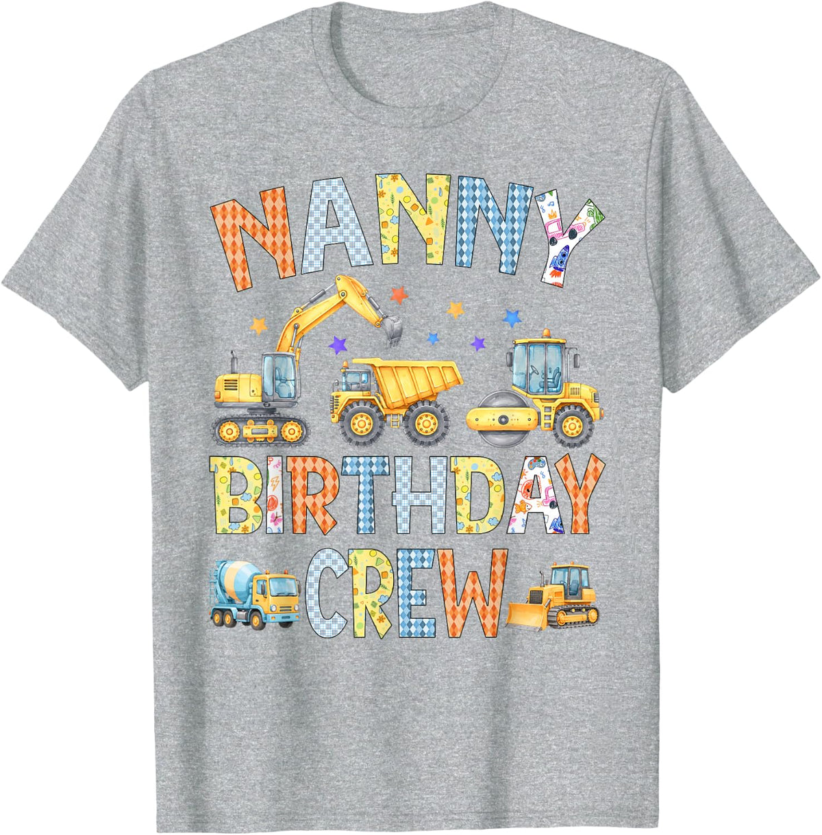 Nanny Birthday Crew Construction Birthday Party T-Shirt - Heather Grey