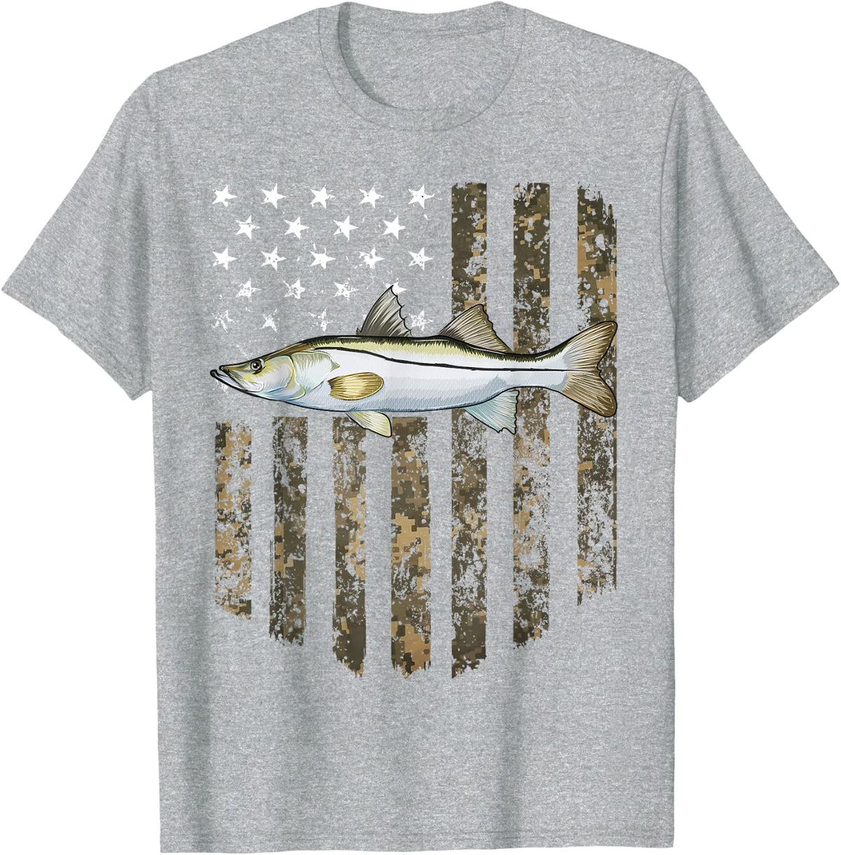 Camo American Flag Snook Fishing 4th Of July T-Shirt - Heather Grey