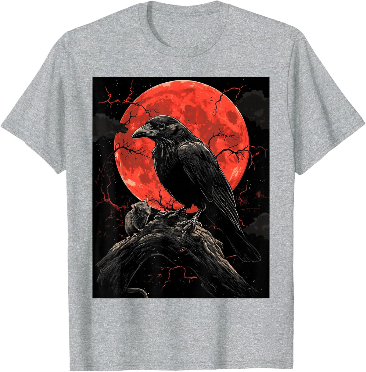 Raven Rat Moon Men Black Gothic Women Black Crow T-Shirt - Heather Grey