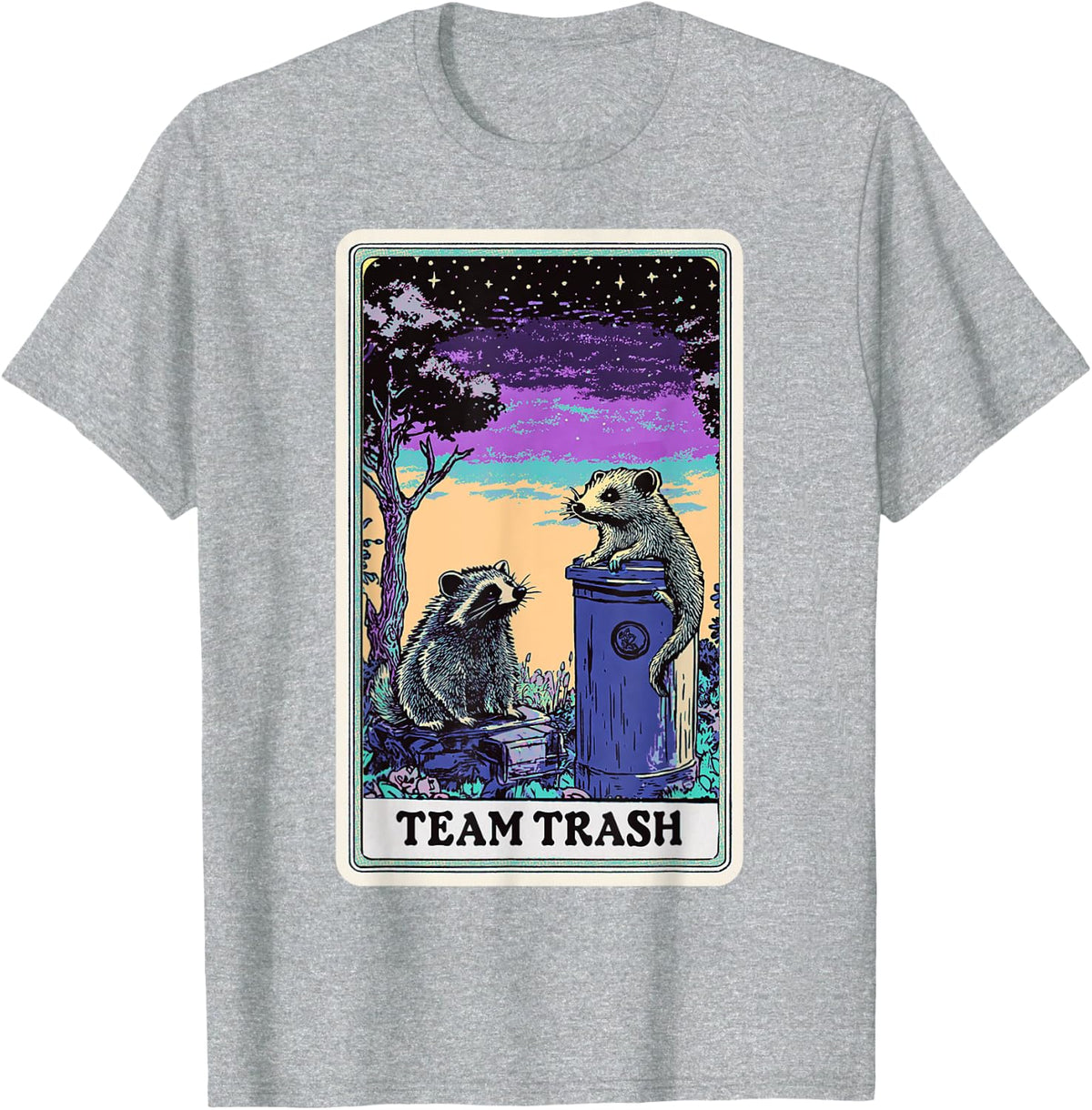 Team Trash Tarot Card Racoon Opossum Witchcraft Goth Possum T-Shirt - Heather Grey