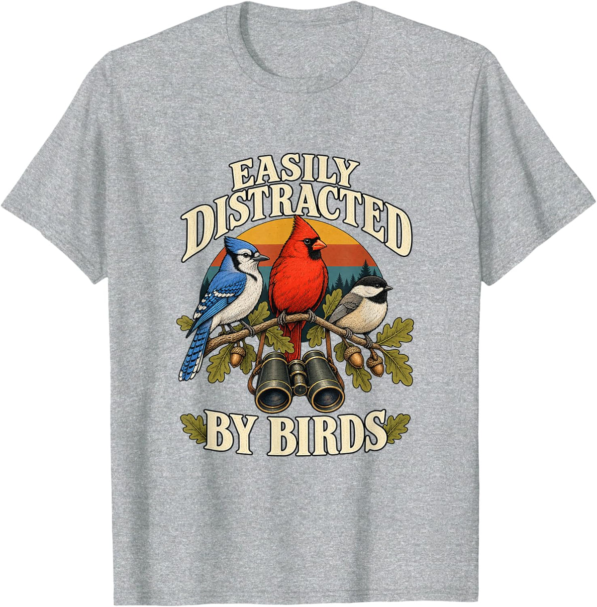 Easily Distracted by Birds Funny Birdwatching Birdwatcher T-Shirt - Heather Grey